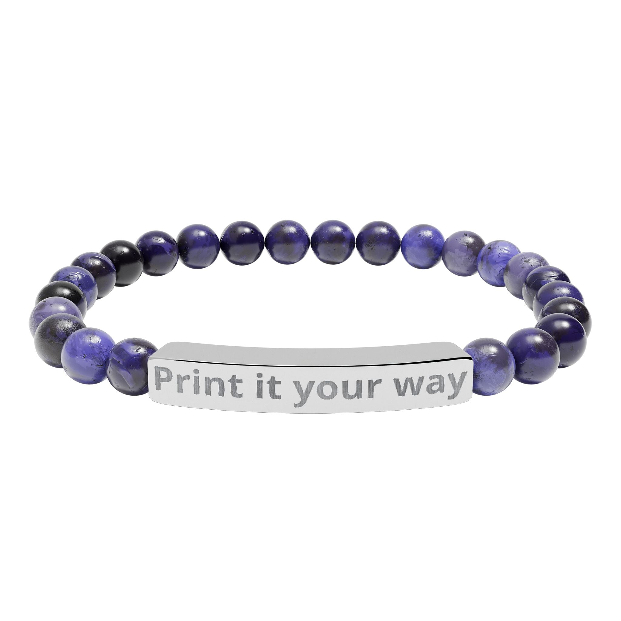 Engravable Natural Stone Stretch Bracelet — Customizable Bar Bead Bracelet