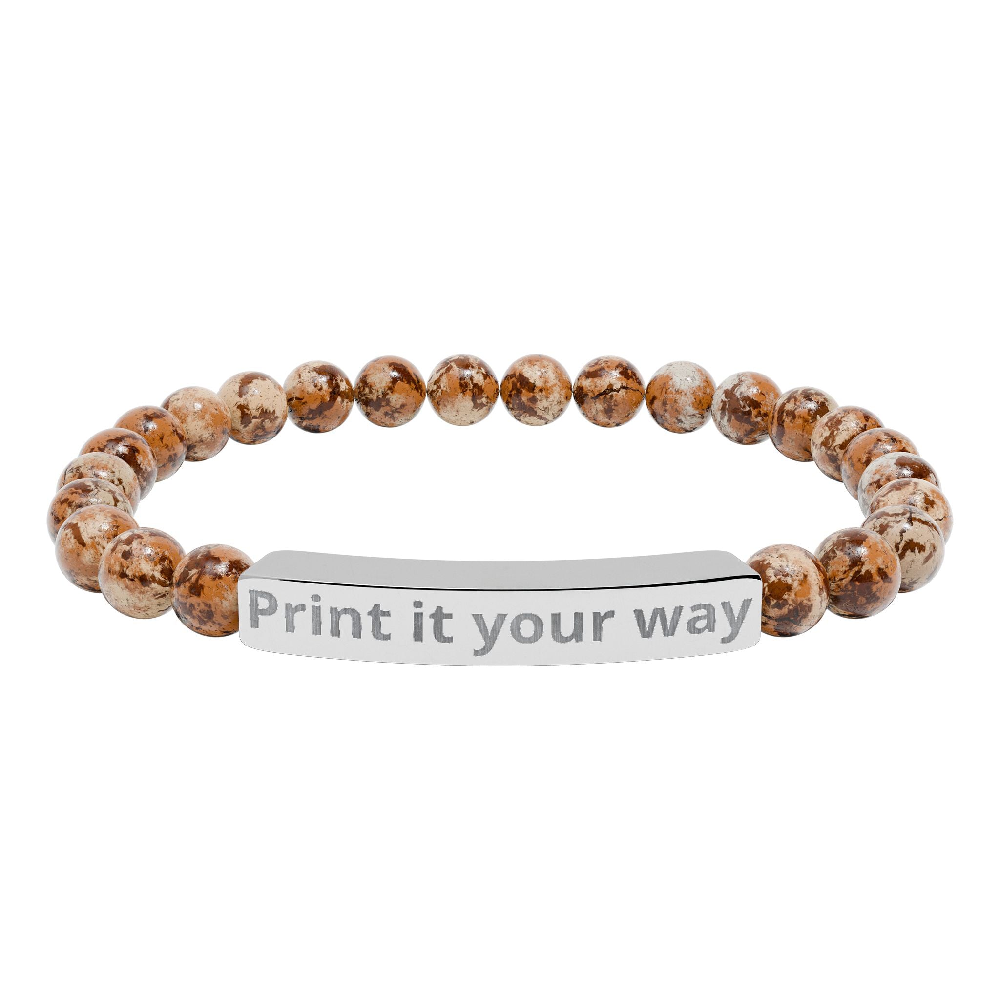 Engravable Natural Stone Stretch Bracelet — Customizable Bar Bead Bracelet