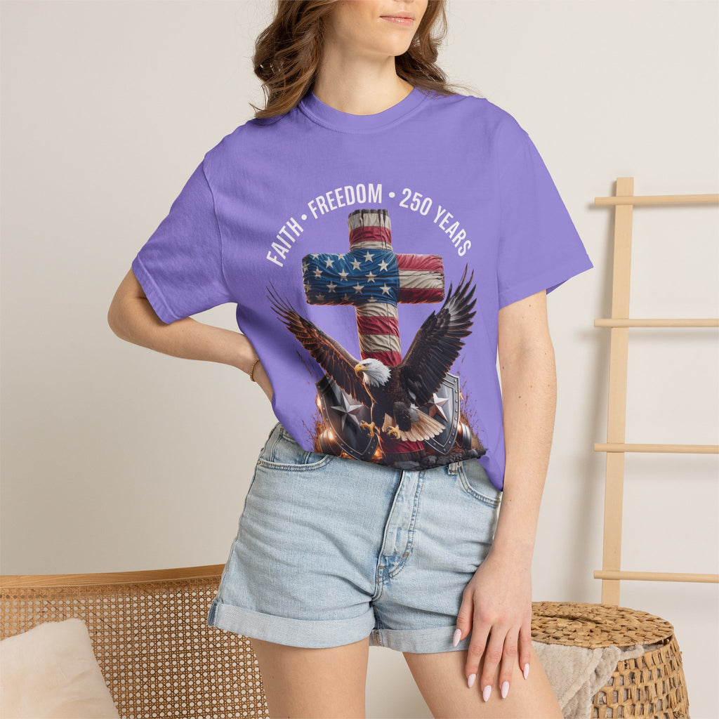 Unisex Garment-Dyed T-shirt Faith Freedom America USA Patriotic