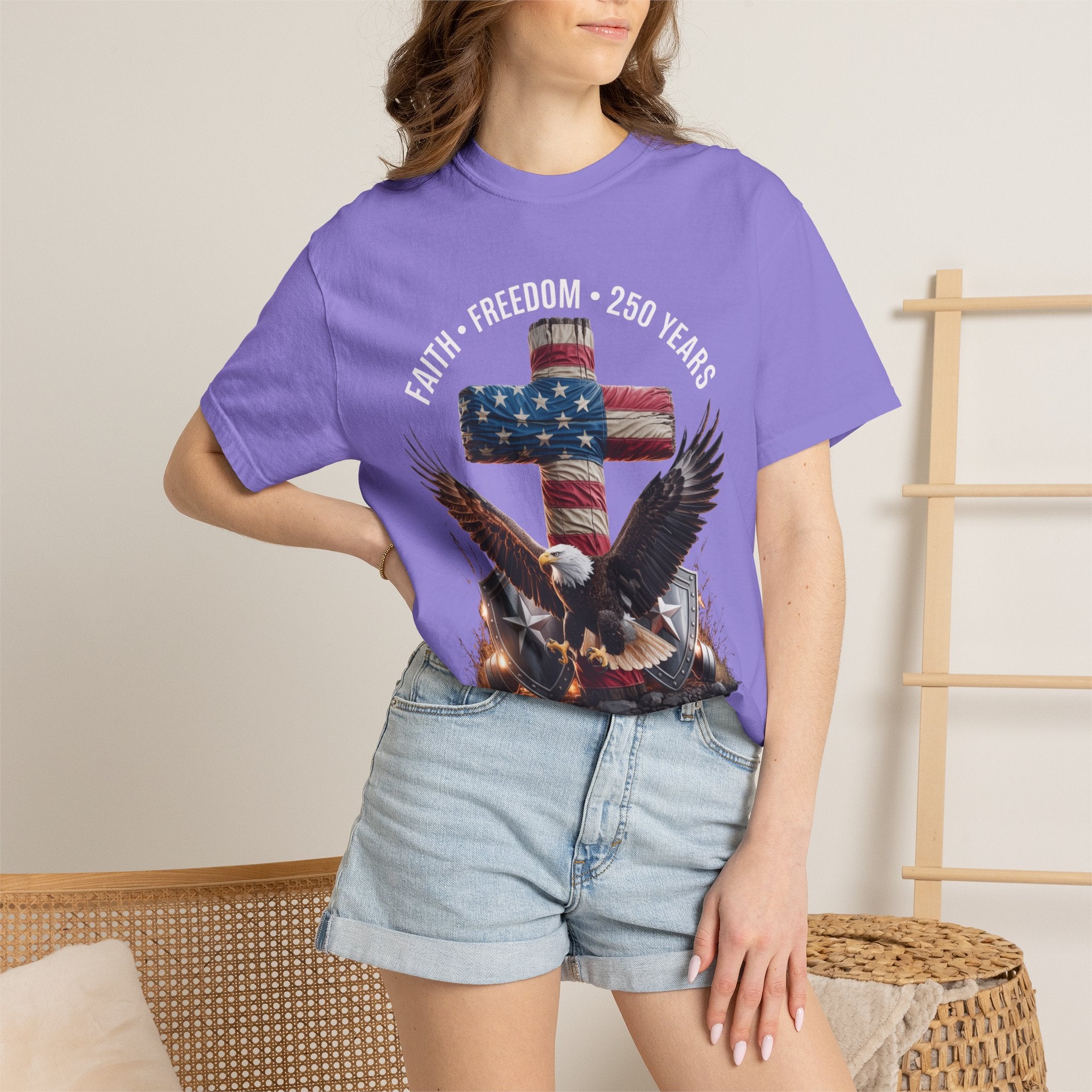 Unisex Garment-Dyed T-shirt Faith Freedom America USA Patriotic