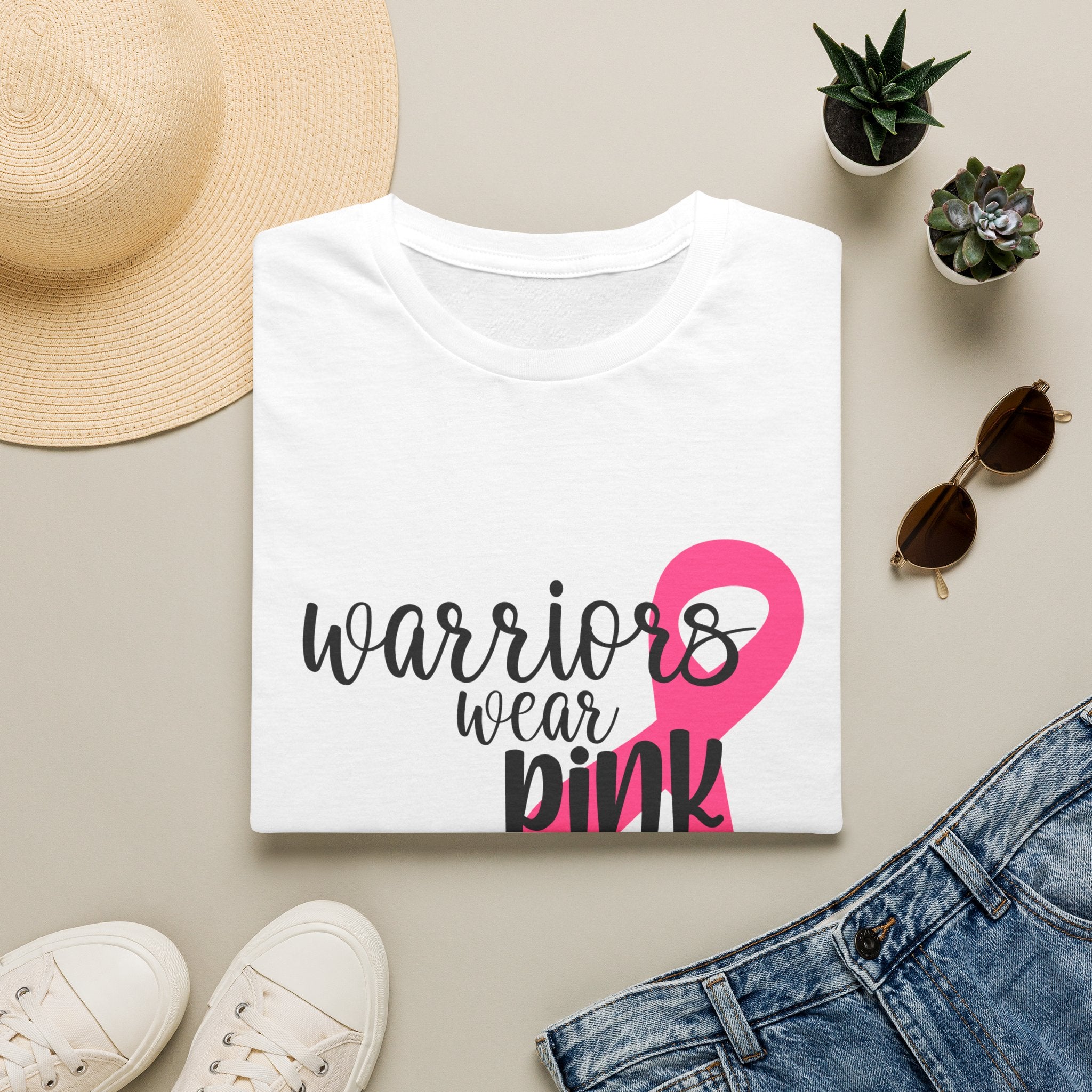 Breast Cancer Awareness T-Shirt — "Warriors Wear Pink" Ribbon Tee