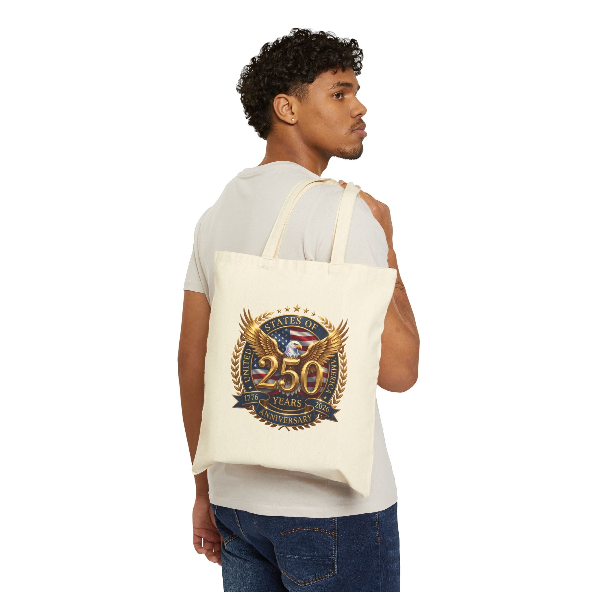 250 Years Anniversary Eagle Shield Cotton Tote Bag – Patriotic Commemorative Tote
