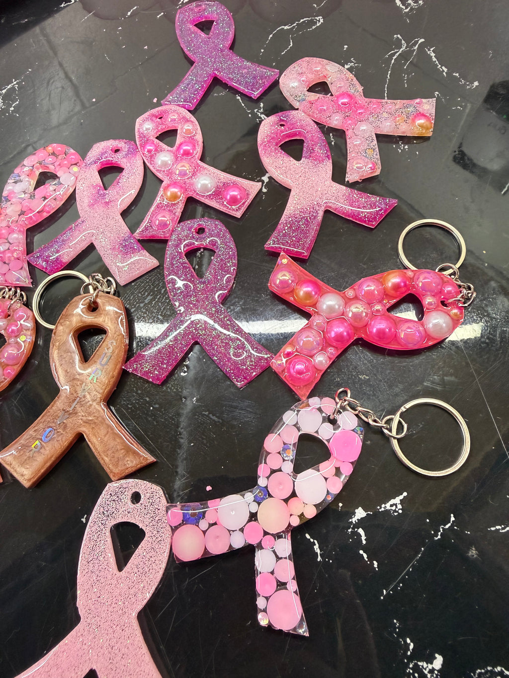 Breast Cancer Awareness Ribbon Resin Keychain