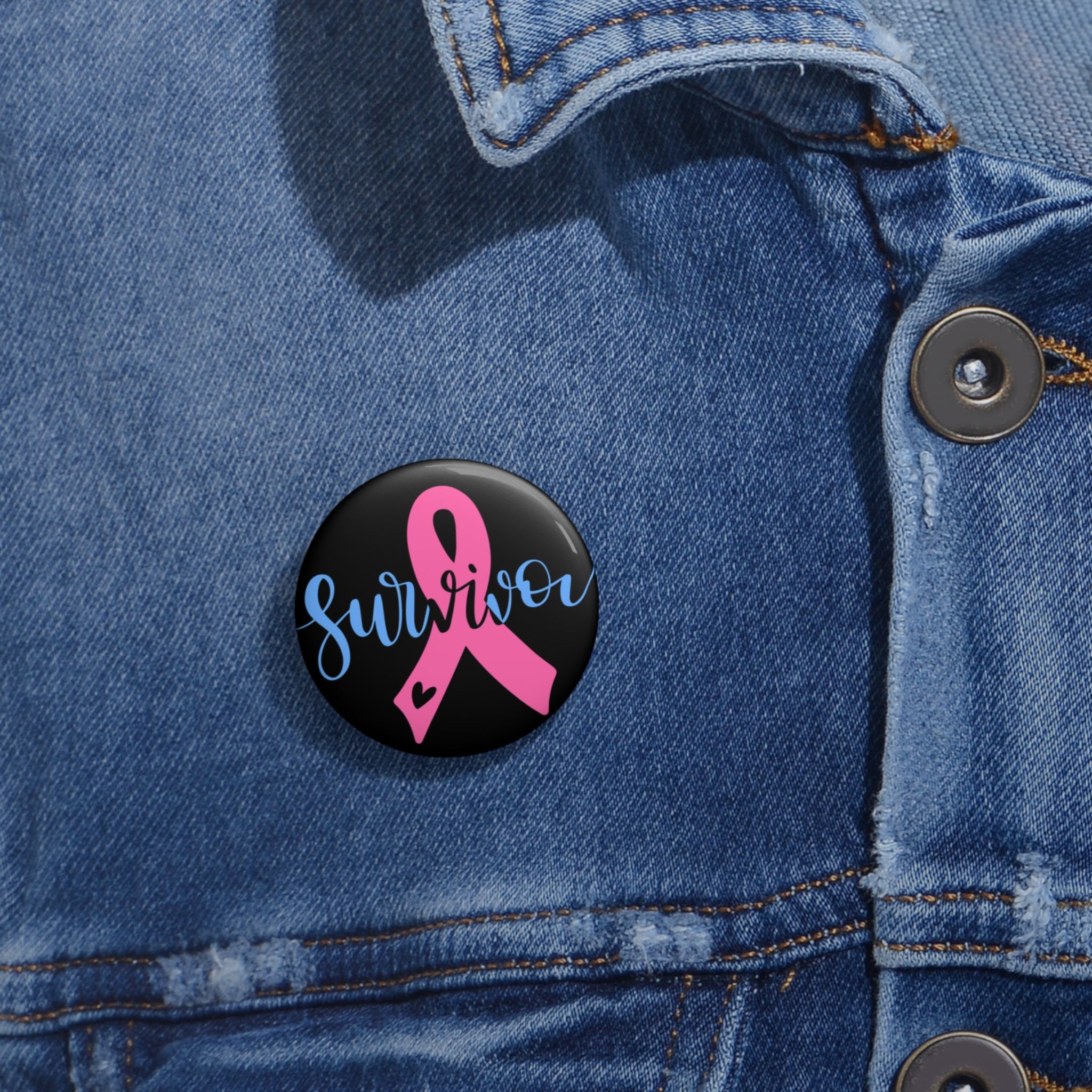 Survivor Pink Ribbon Pin Button — Breast Cancer Awareness Lapel Pin
