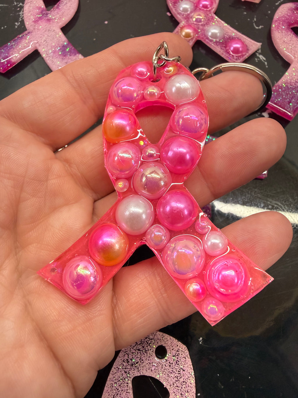 Breast Cancer Awareness Ribbon Resin Keychain