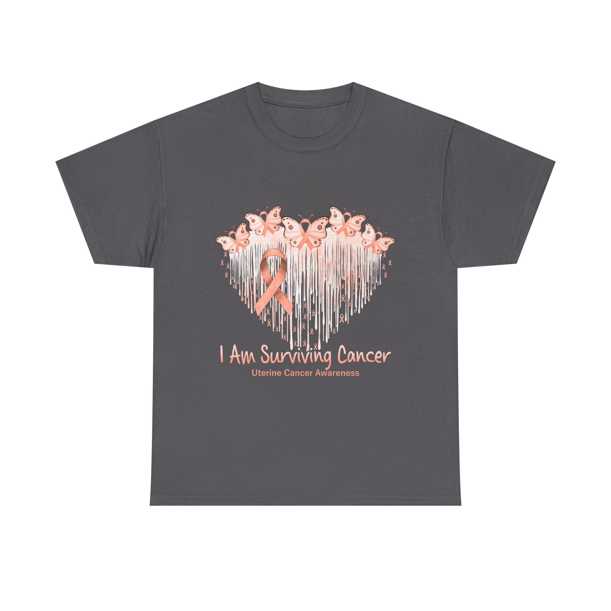 Uterine Cancer Awareness T‑Shirt - "I Am Surviving Cancer" Pink Ribbon Heart Tee