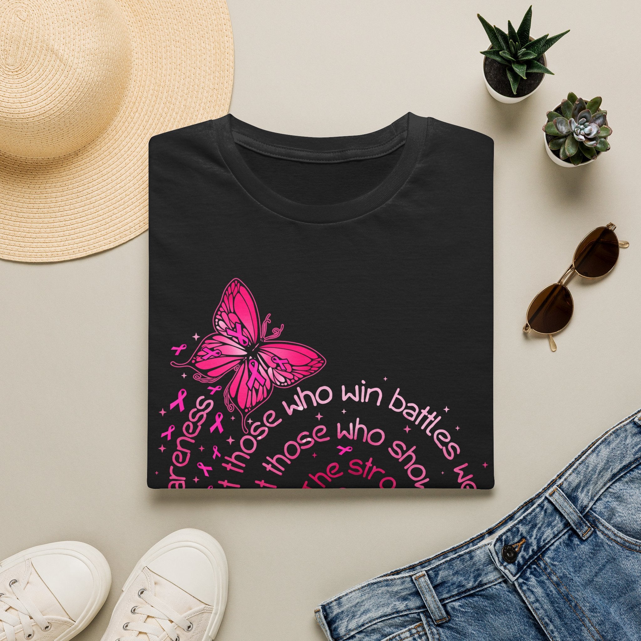 Breast Cancer Awareness Butterfly T-Shirt — Pink Ribbon Survivor Support Tee