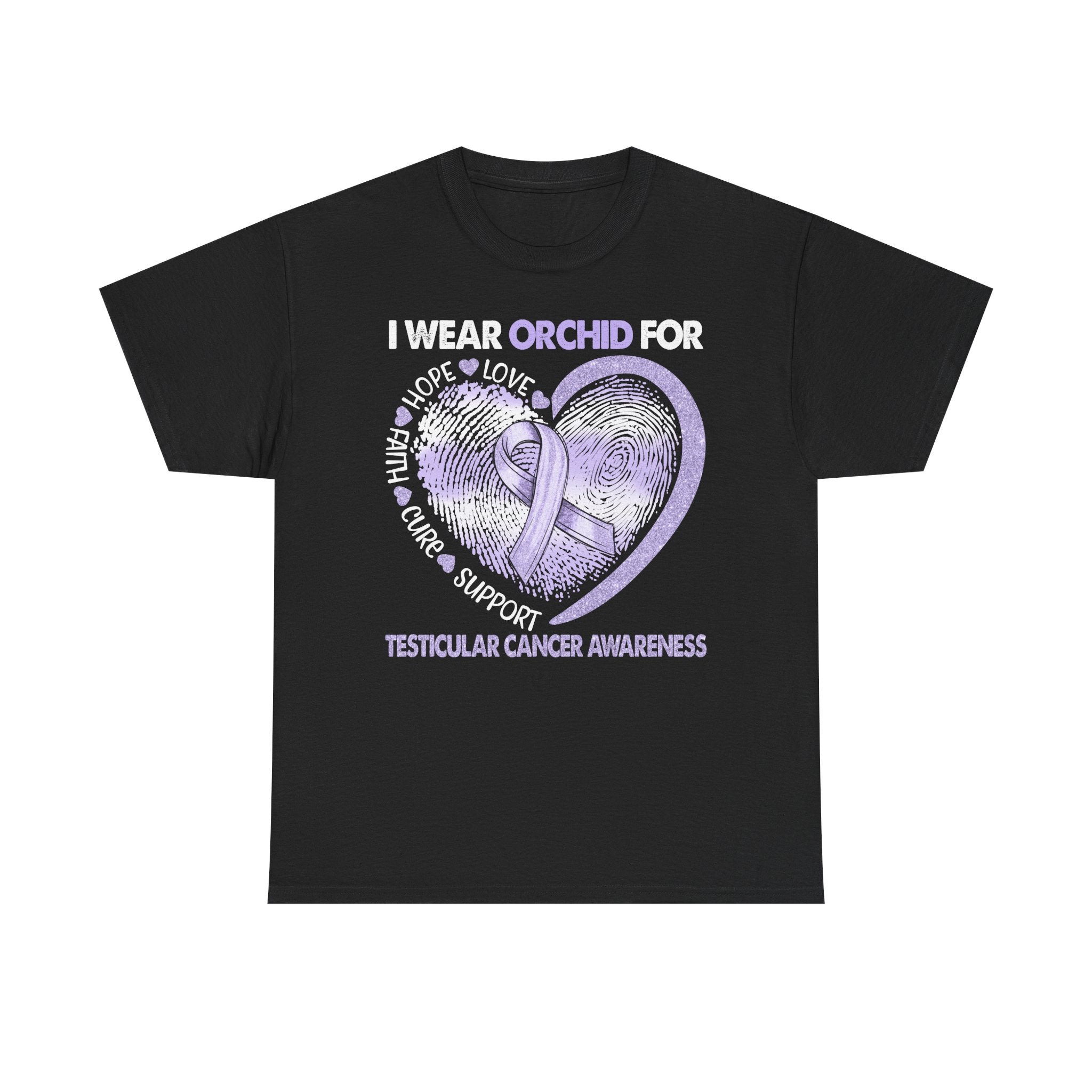 Orchid Testicular Cancer Awareness Tee — Heart Ribbon Support Shirt