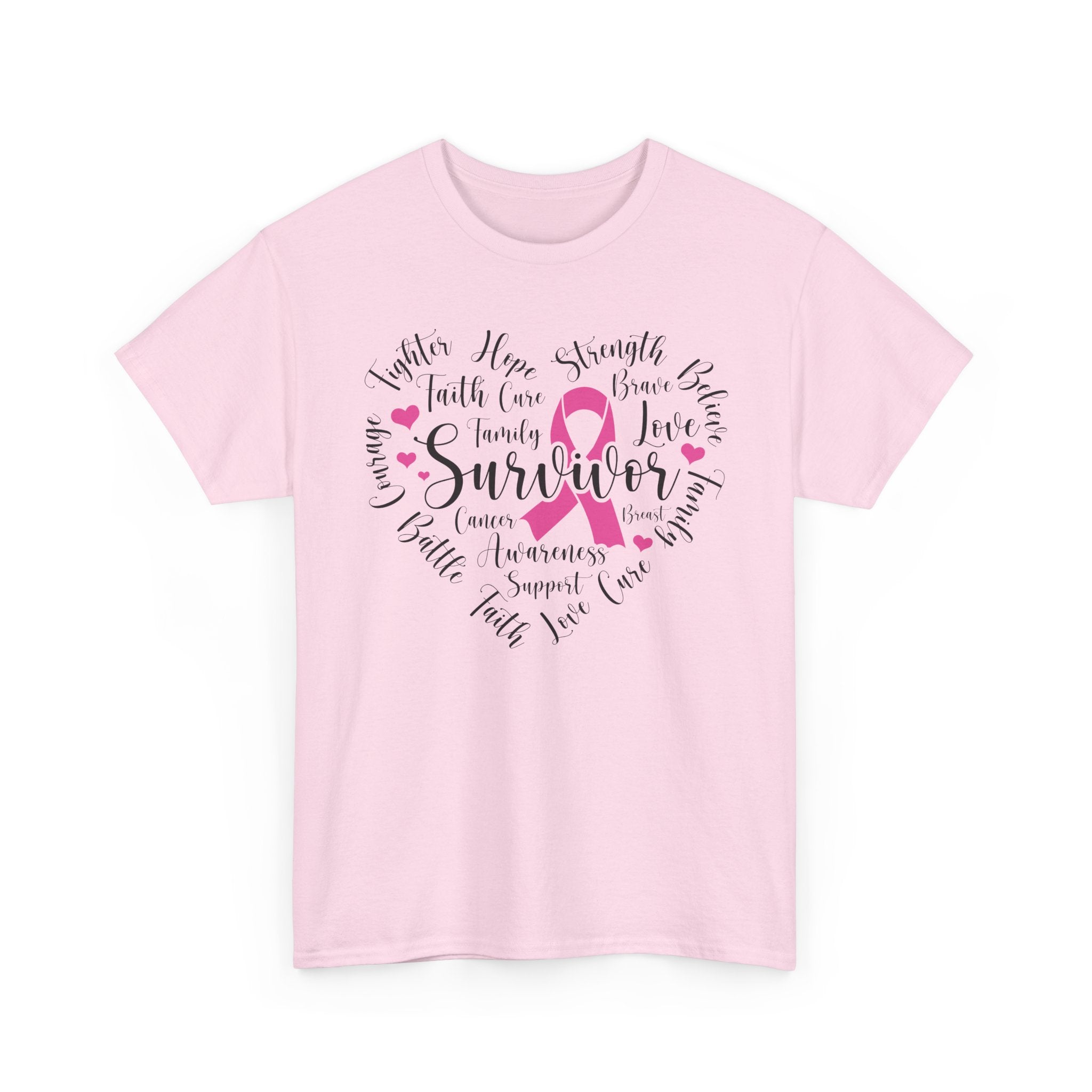 Breast Cancer Survivor Heart T-Shirt – Pink Ribbon Strength Tee