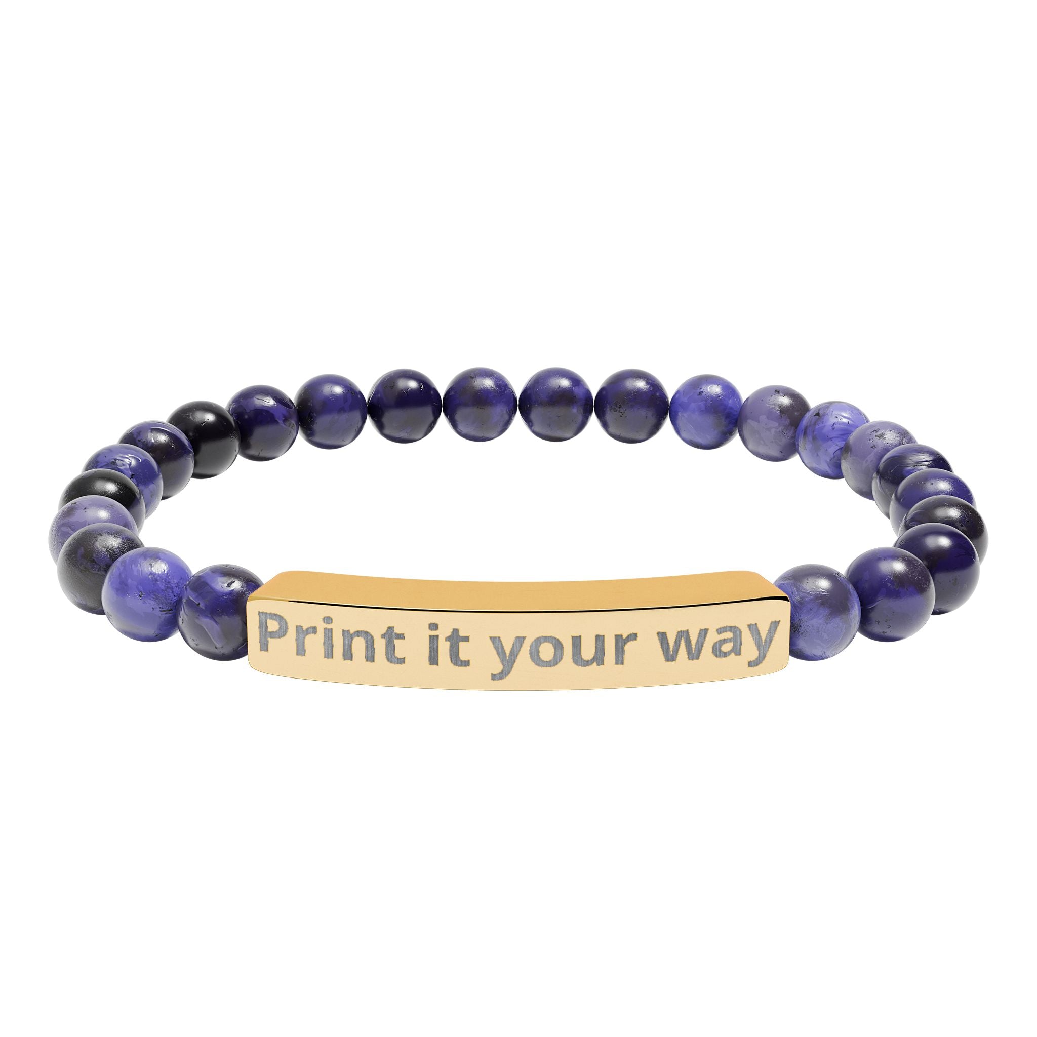 Engravable Natural Stone Stretch Bracelet — Customizable Bar Bead Bracelet