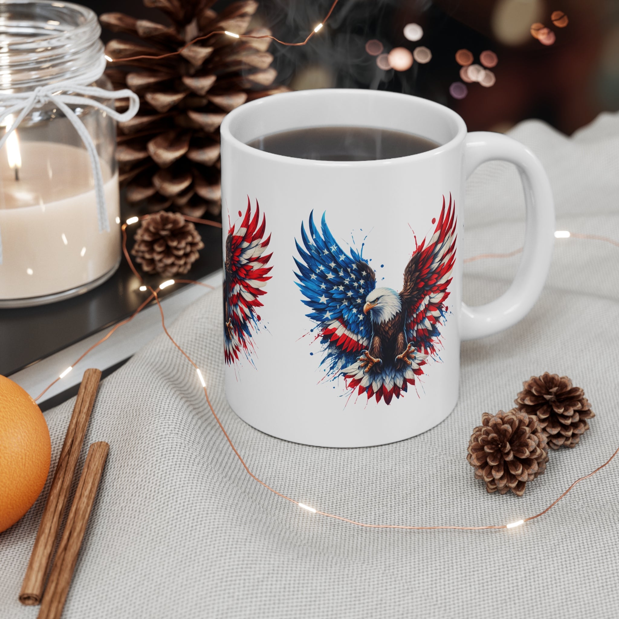 Patriotic Eagle Mug — American Flag Wings 11oz Coffee Cup