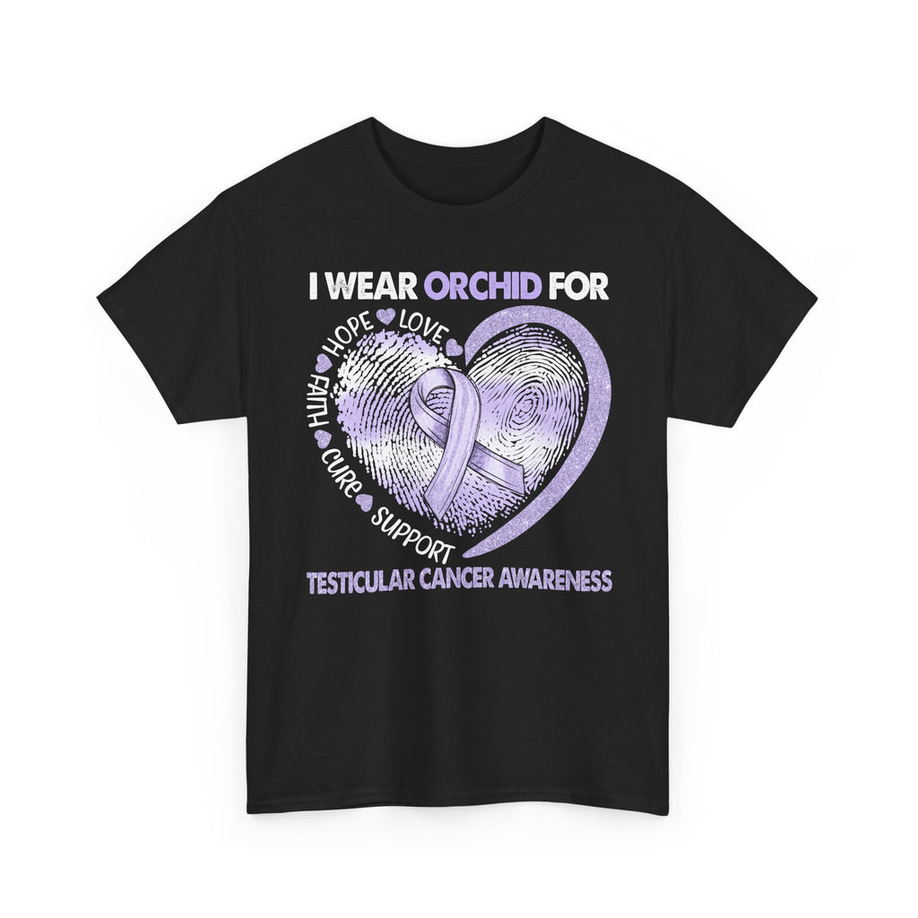 Orchid Testicular Cancer Awareness Tee — Heart Ribbon Support Shirt