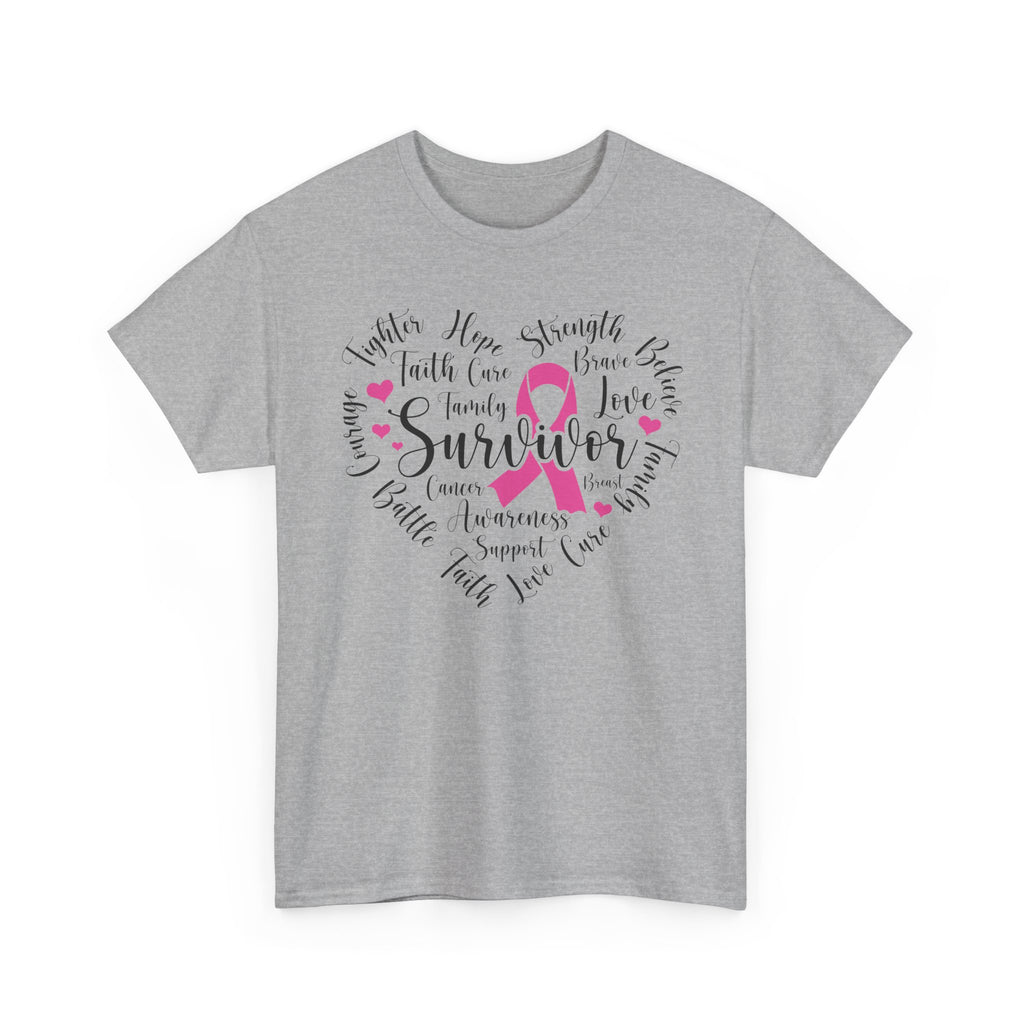 Breast Cancer Survivor Heart T-Shirt – Pink Ribbon Strength Tee