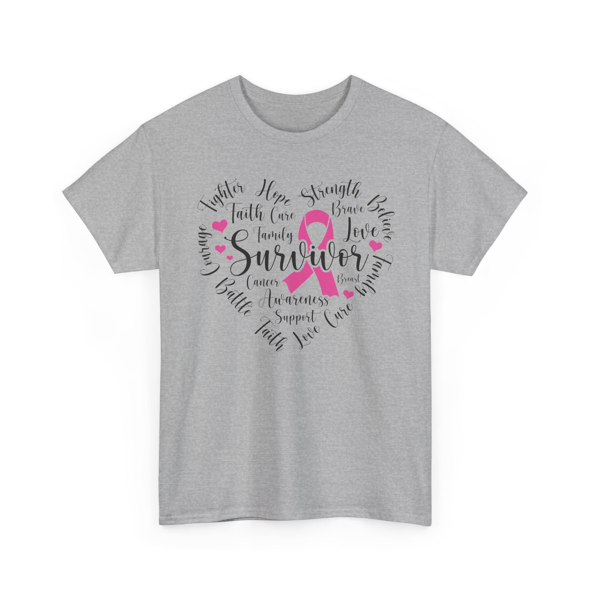Breast Cancer Survivor Heart T-Shirt – Pink Ribbon Strength Tee
