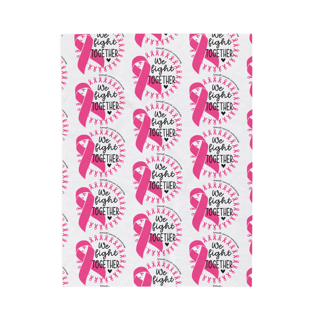 Breast Cancer Awareness Velveteen Plush Blanket – "We Fight Together" Pink Ribbon Throw