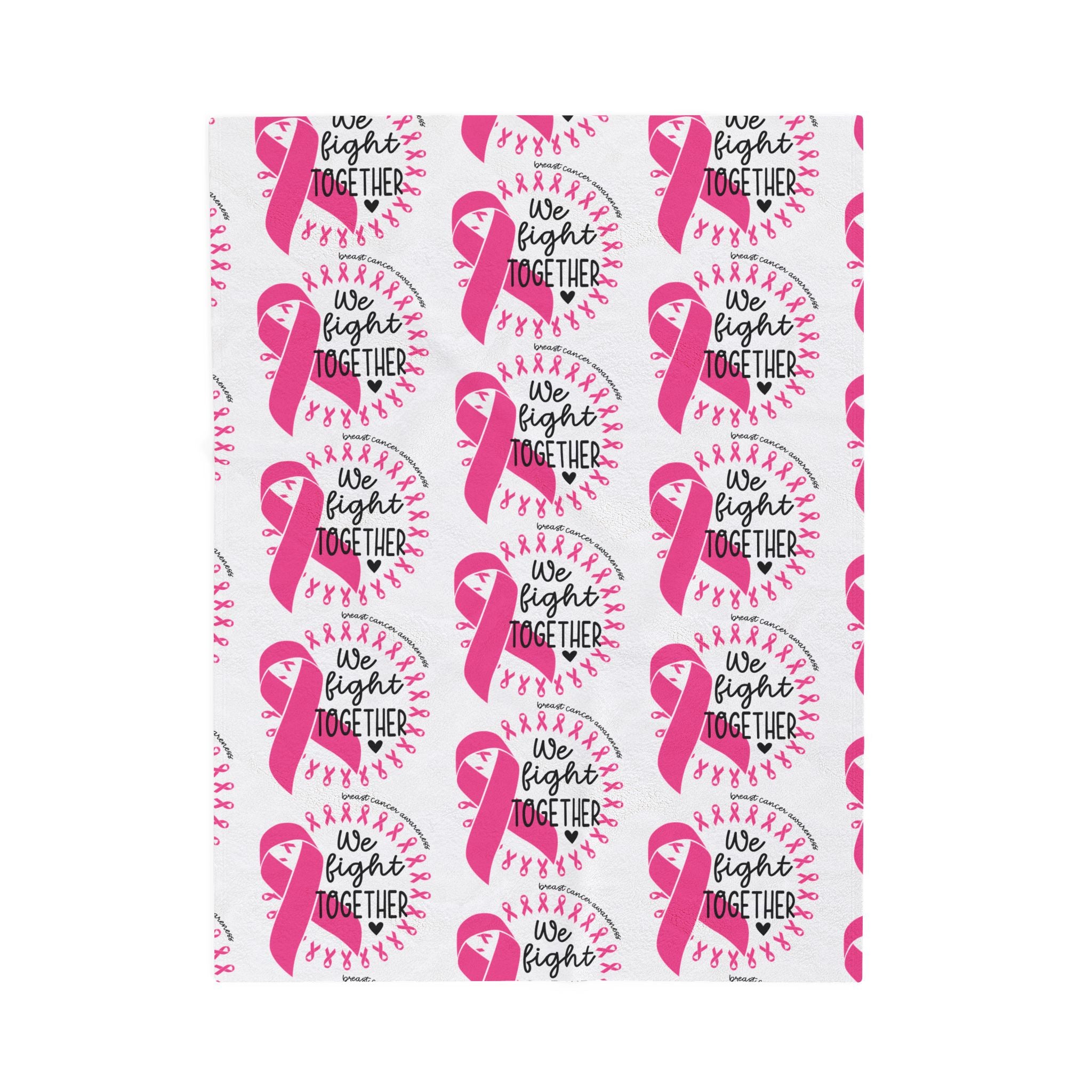Breast Cancer Awareness Velveteen Plush Blanket – "We Fight Together" Pink Ribbon Throw