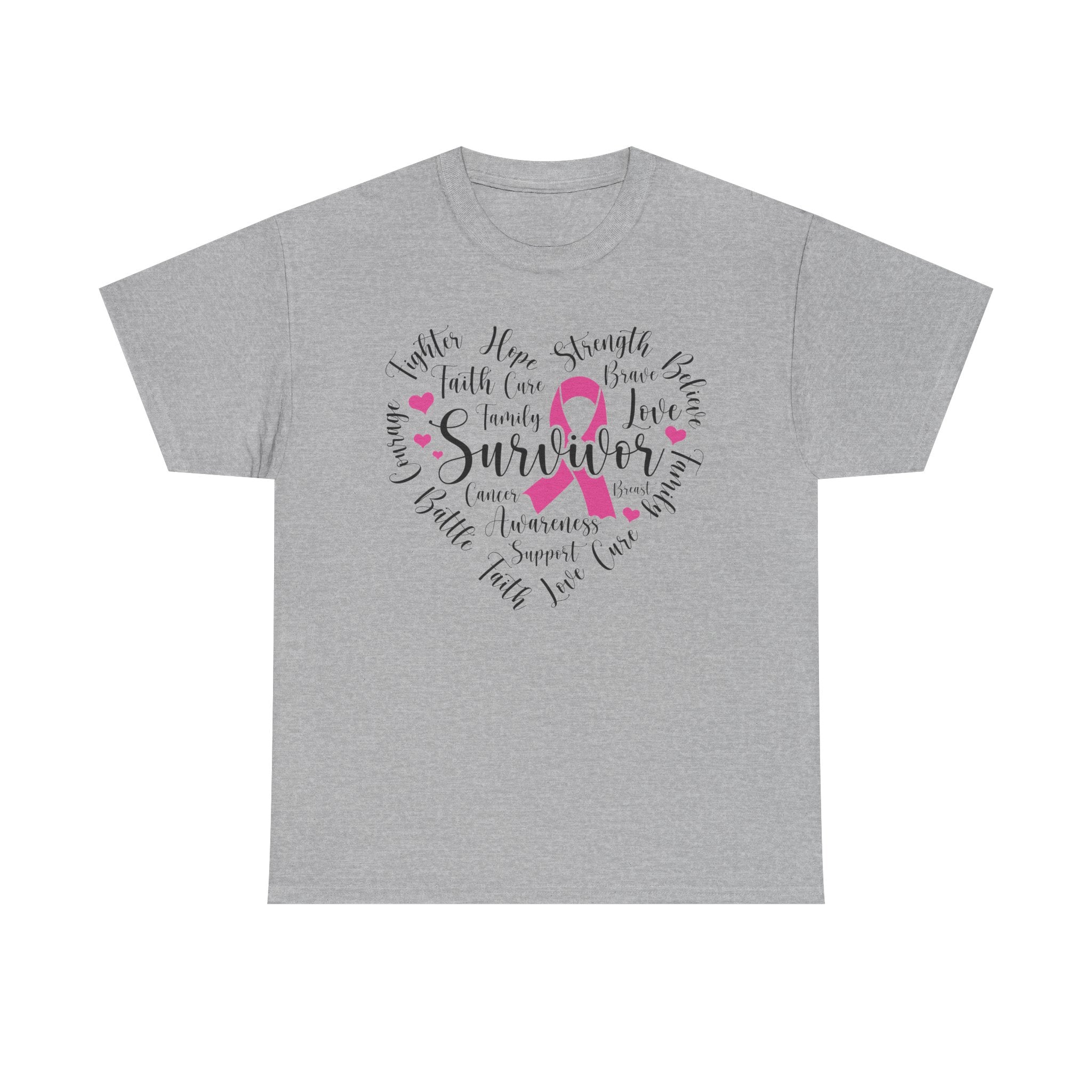 Breast Cancer Survivor Heart T-Shirt – Pink Ribbon Strength Tee
