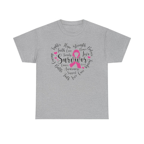 Breast Cancer Survivor Heart T-Shirt – Pink Ribbon Strength Tee