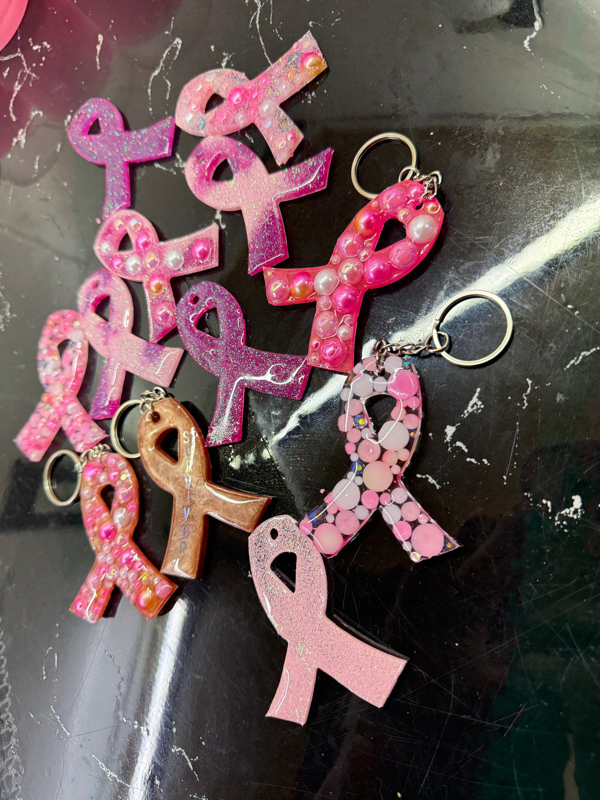 Breast Cancer Awareness Ribbon Resin Keychain