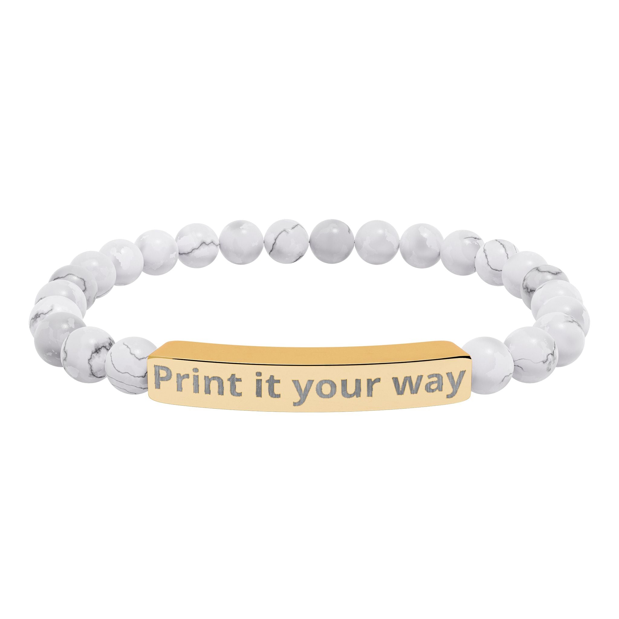 Engravable Natural Stone Stretch Bracelet — Customizable Bar Bead Bracelet