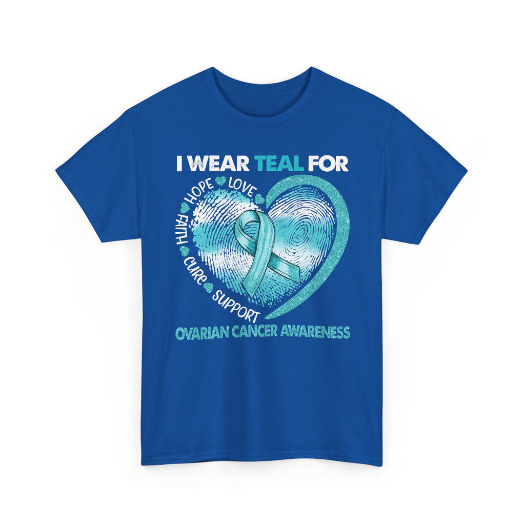 Ovarian Cancer Awareness Teal Ribbon T-Shirt — Heart Design