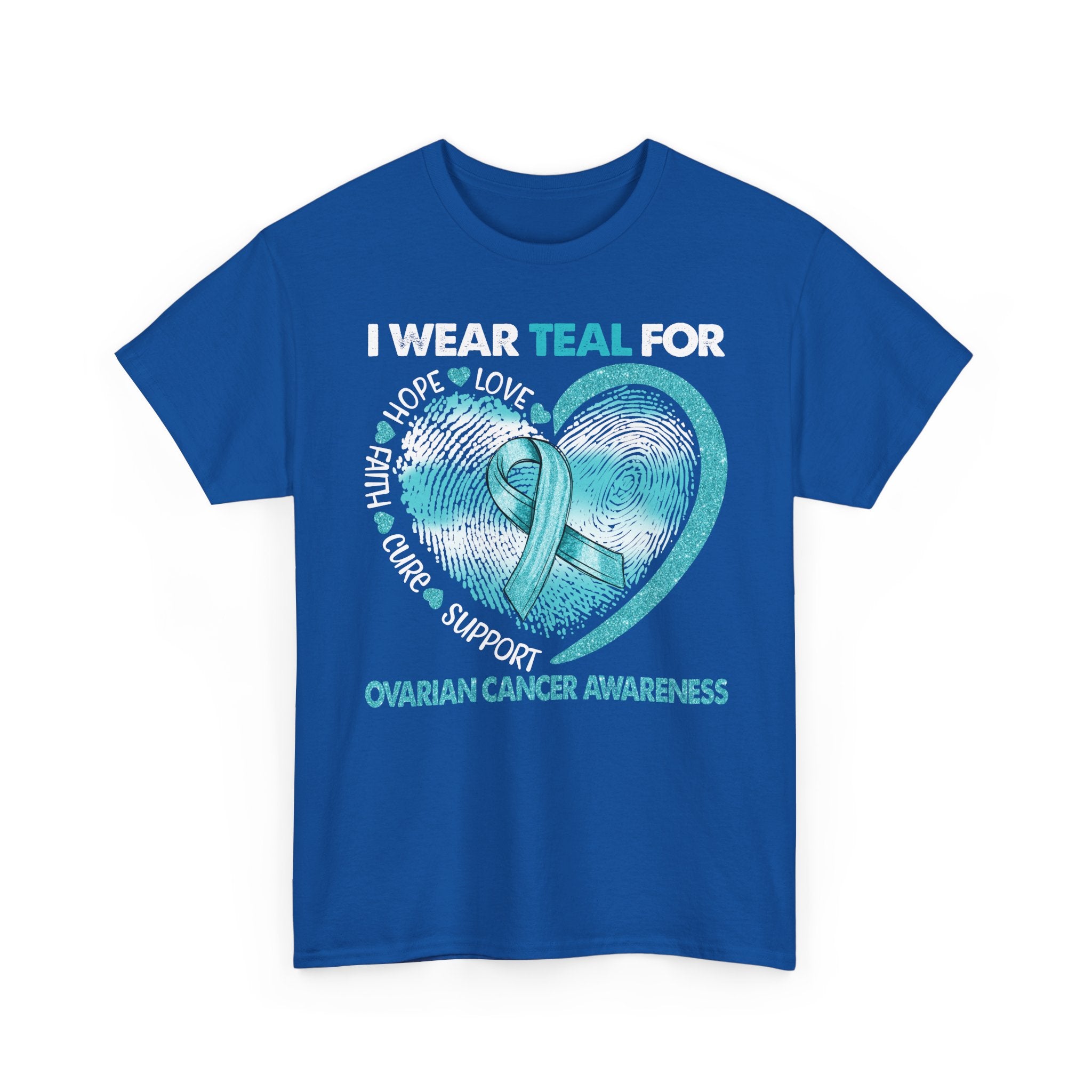Ovarian Cancer Awareness Teal Ribbon T-Shirt — Heart Design