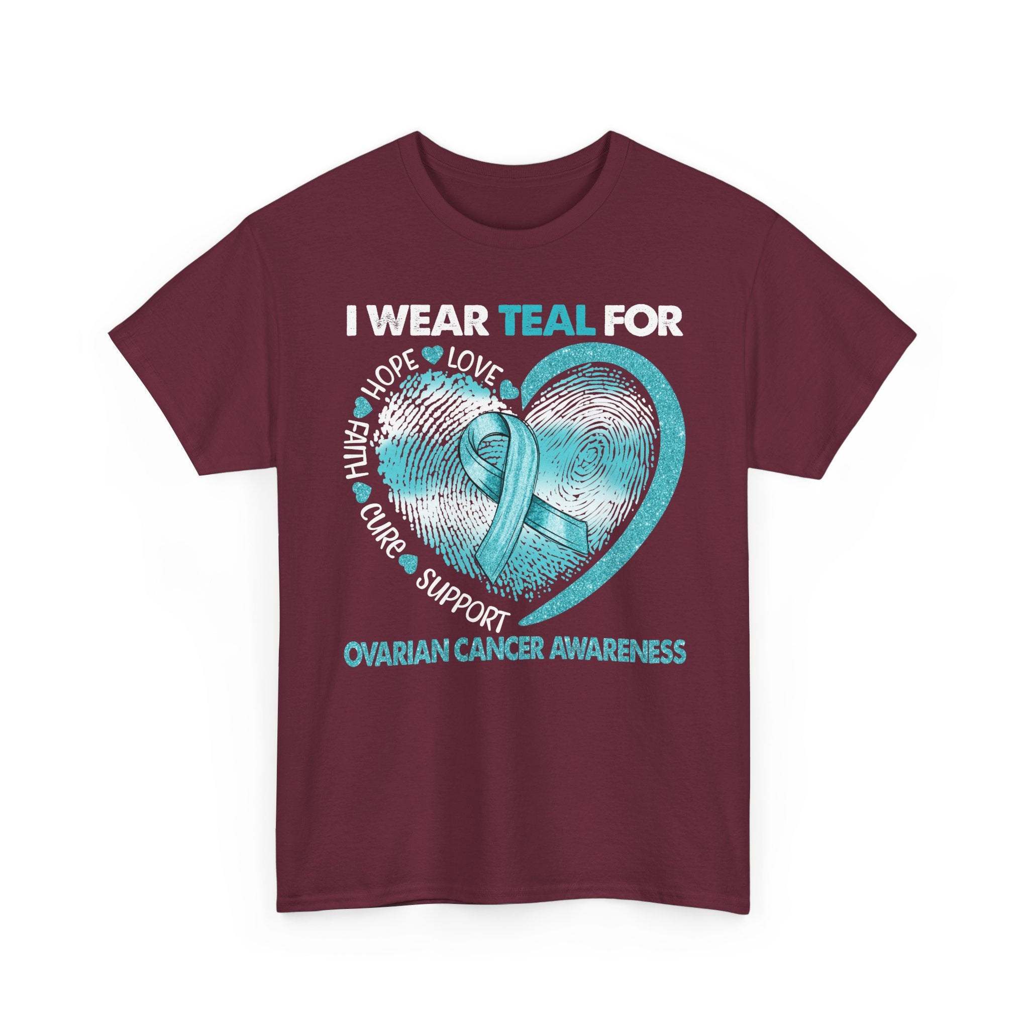 Ovarian Cancer Awareness Teal Ribbon T-Shirt — Heart Design