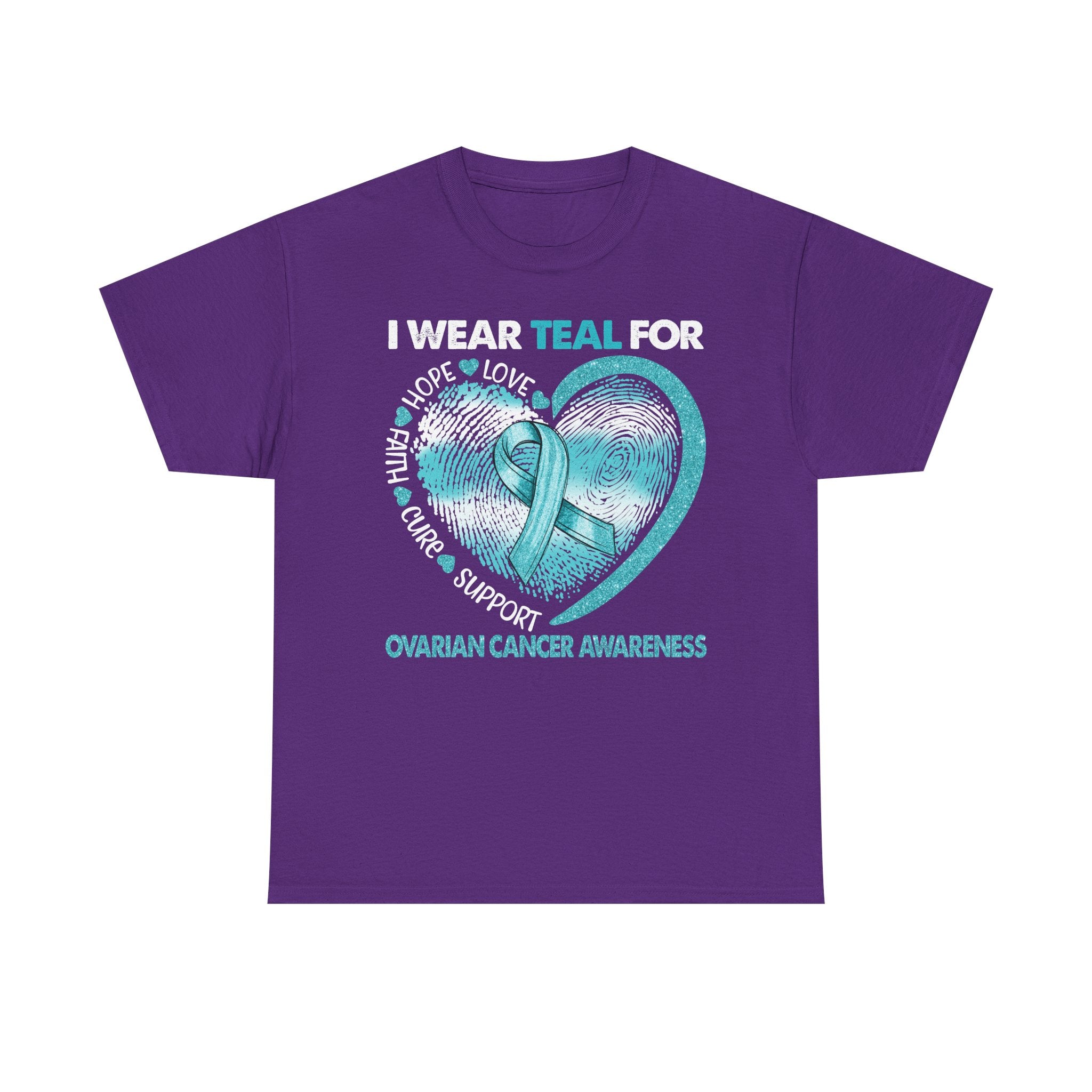 Ovarian Cancer Awareness Teal Ribbon T-Shirt — Heart Design