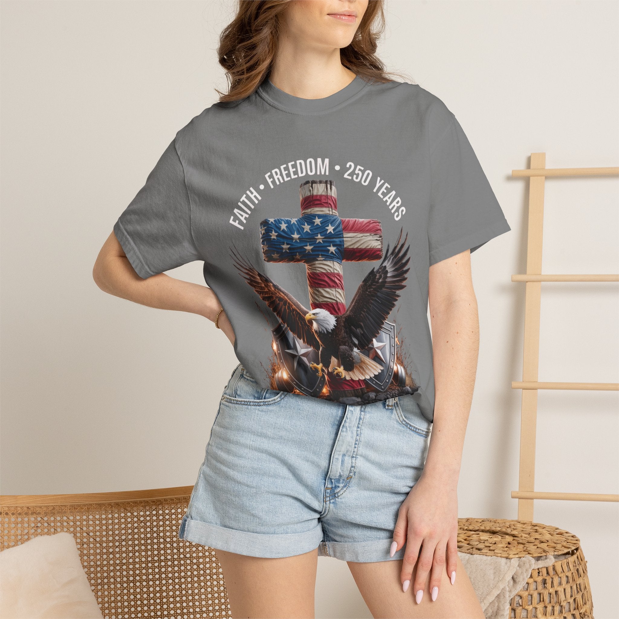 Unisex Garment-Dyed T-shirt Faith Freedom America USA Patriotic