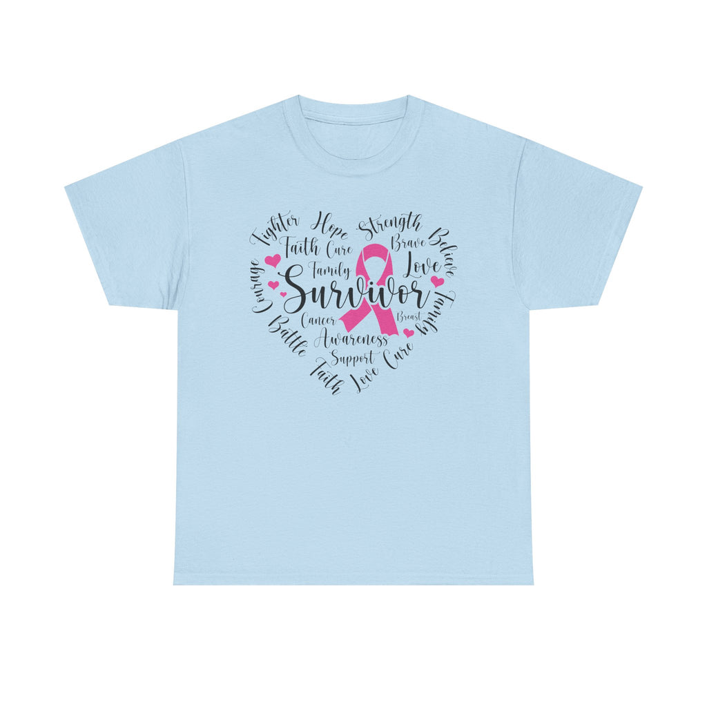 Breast Cancer Survivor Heart T-Shirt – Pink Ribbon Strength Tee