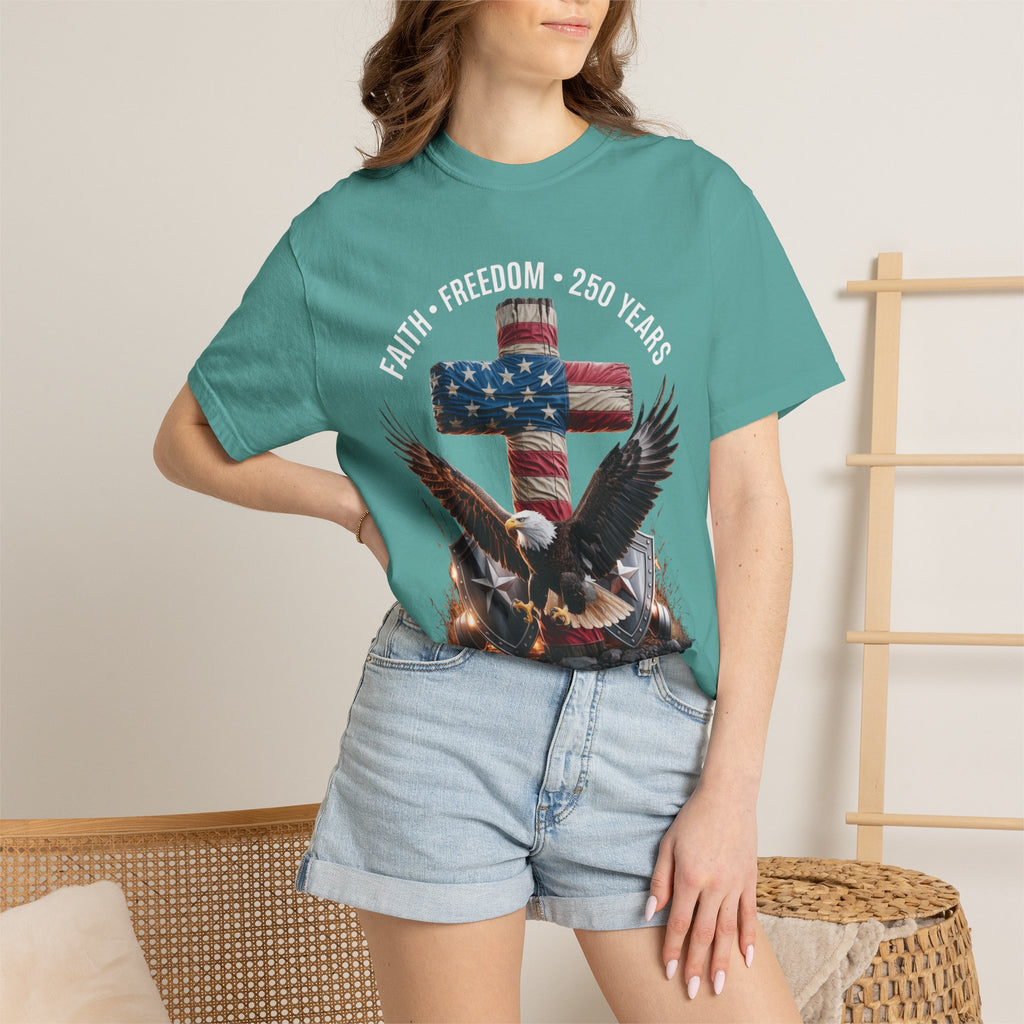 Unisex Garment-Dyed T-shirt Faith Freedom America USA Patriotic