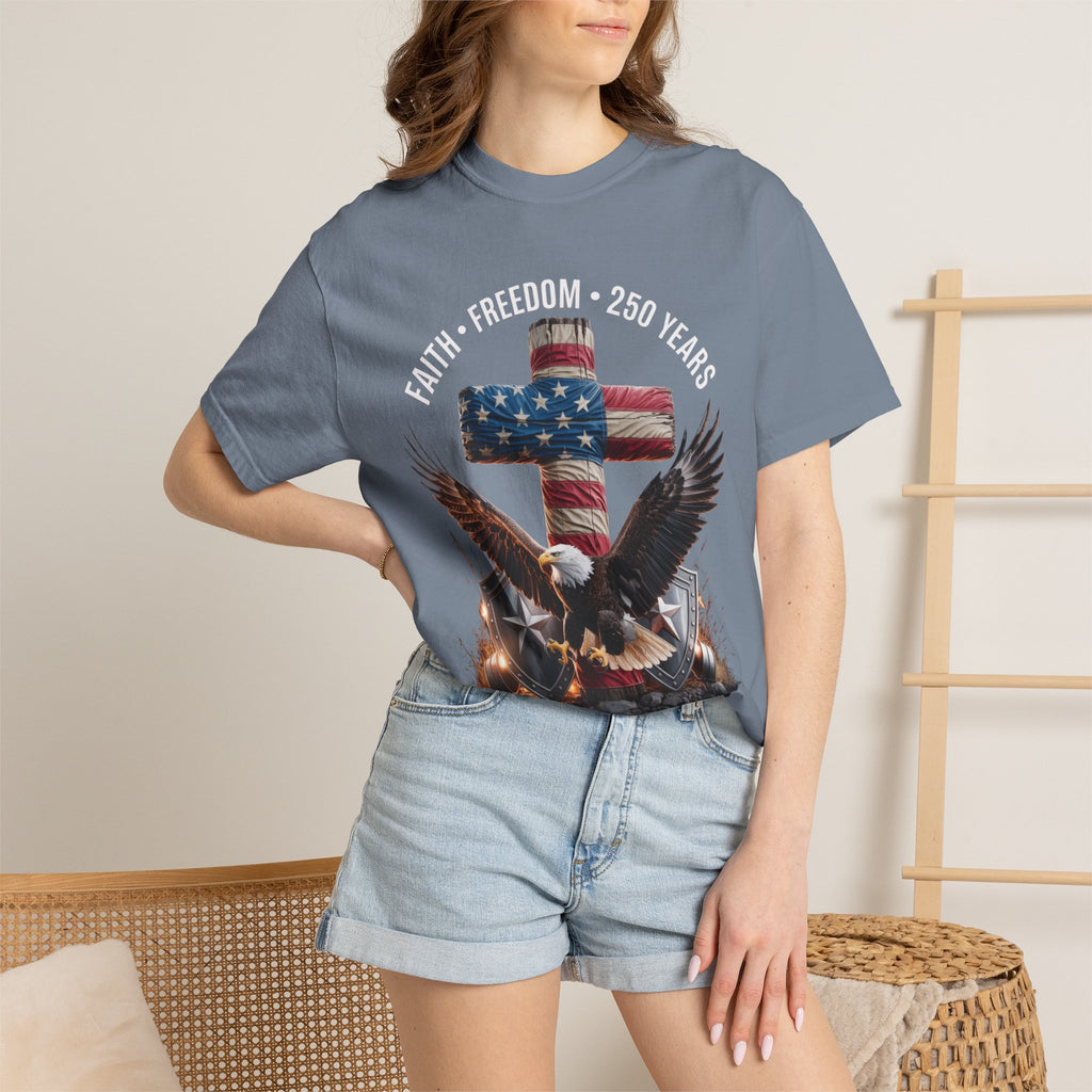 Unisex Garment-Dyed T-shirt Faith Freedom America USA Patriotic