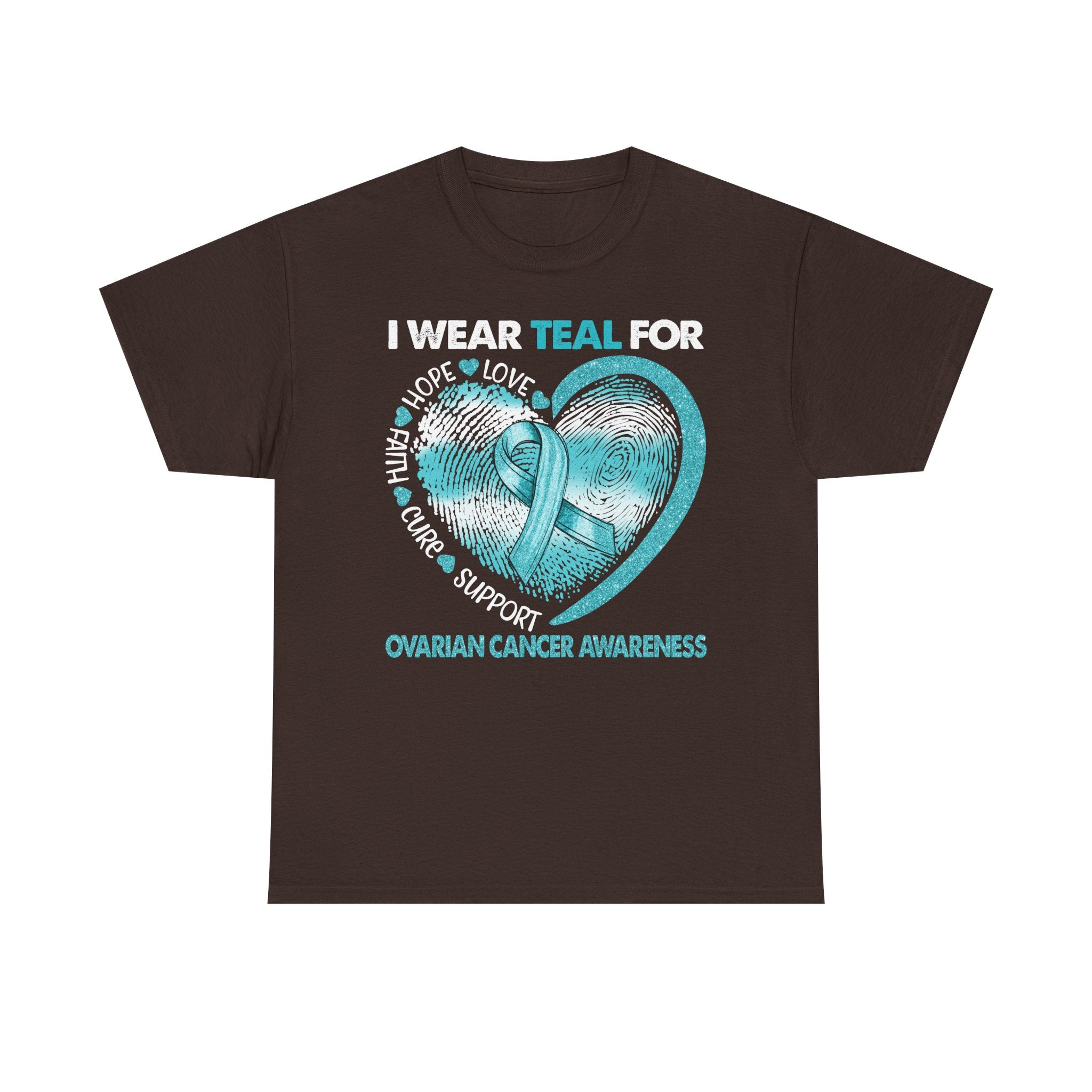 Ovarian Cancer Awareness Teal Ribbon T-Shirt — Heart Design