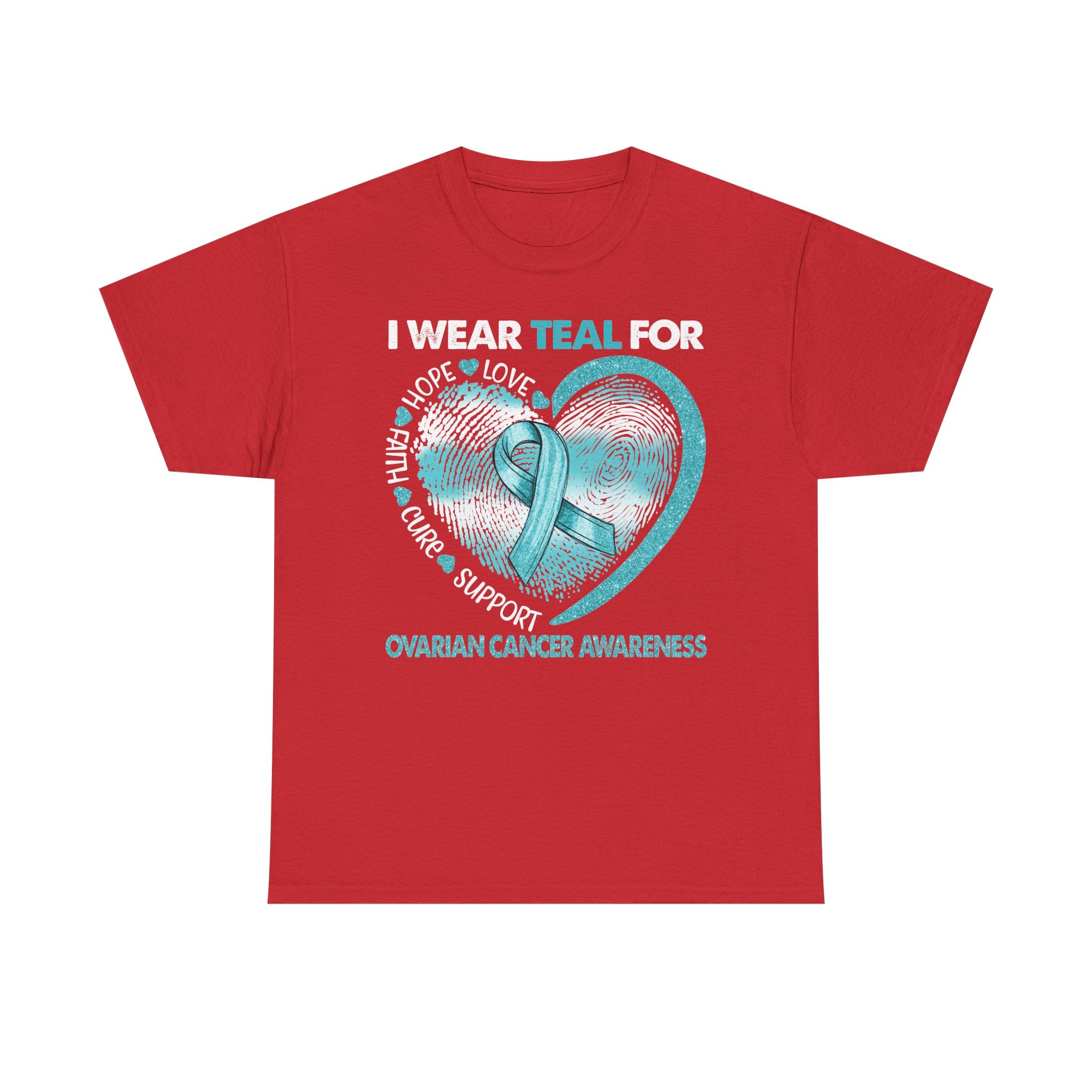 Ovarian Cancer Awareness Teal Ribbon T-Shirt — Heart Design