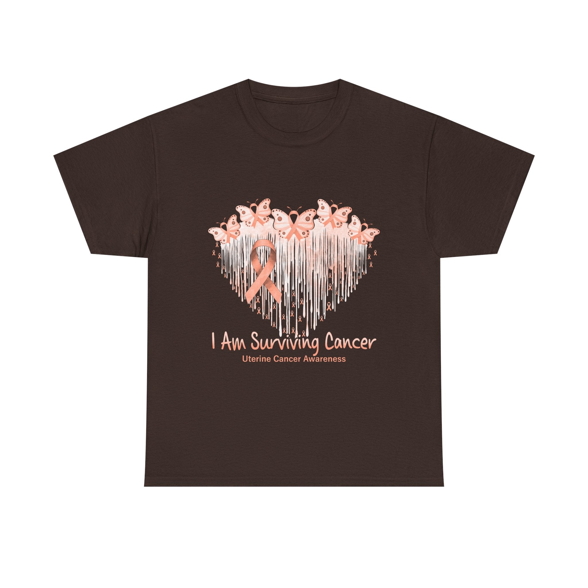 Uterine Cancer Awareness T‑Shirt - "I Am Surviving Cancer" Pink Ribbon Heart Tee