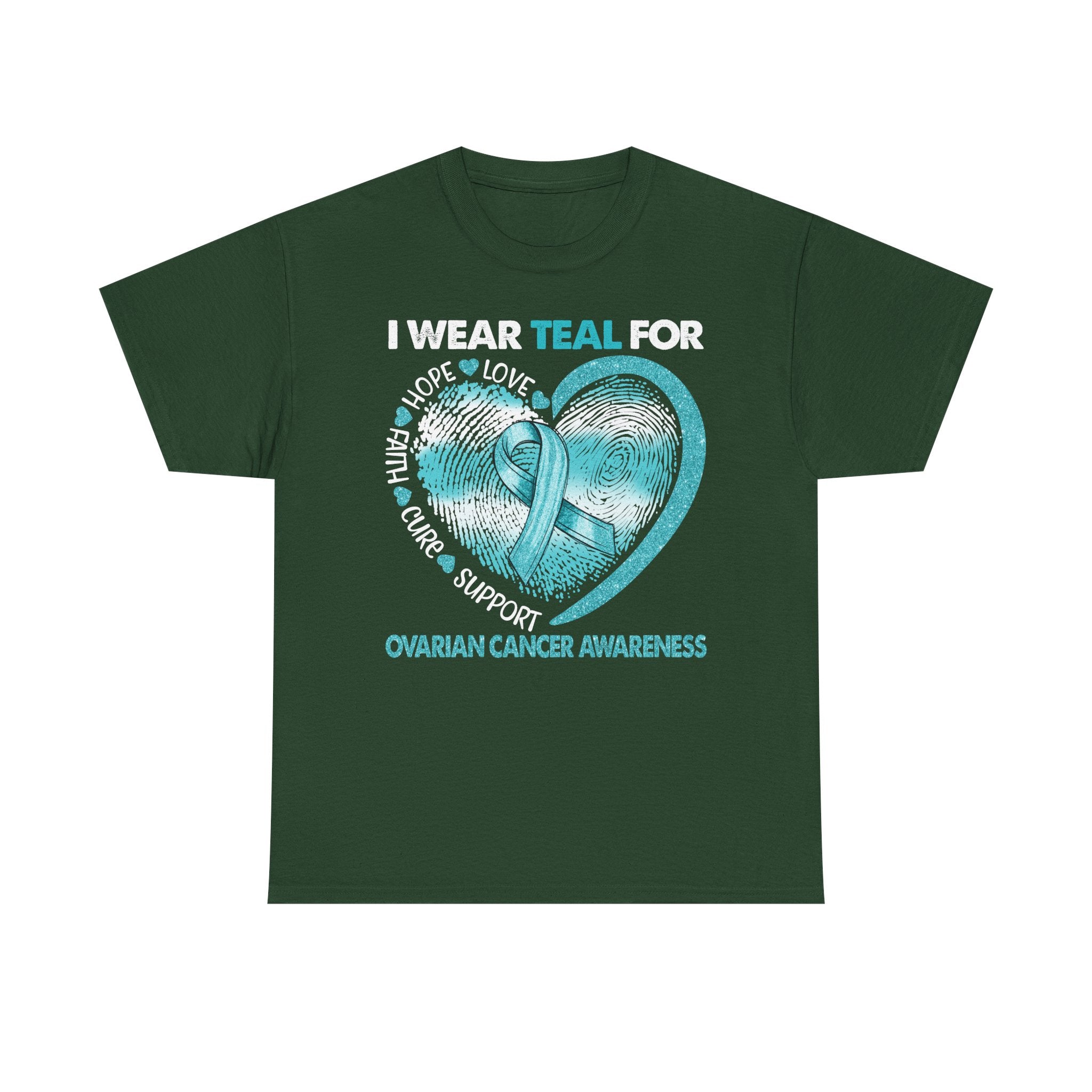 Ovarian Cancer Awareness Teal Ribbon T-Shirt — Heart Design