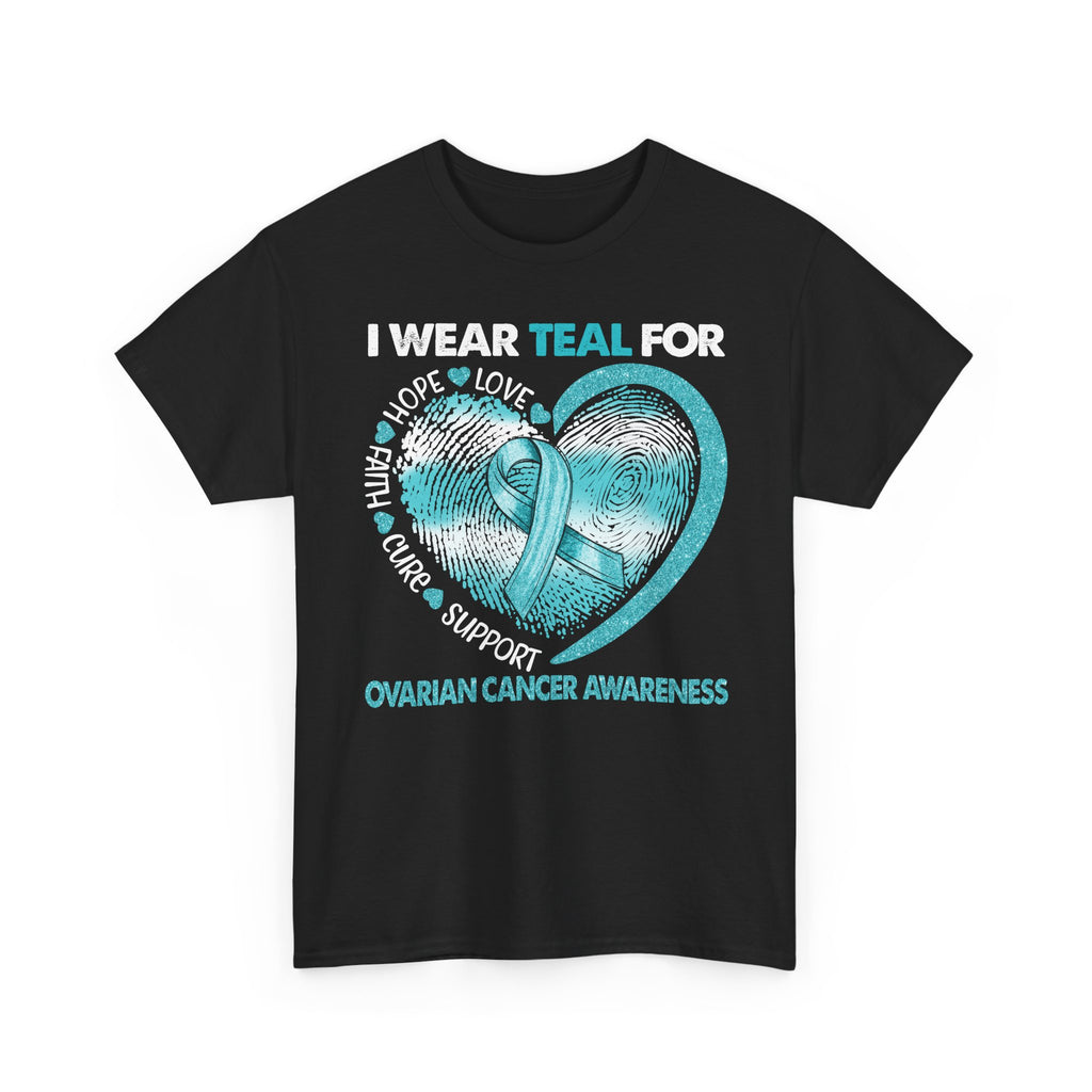 Ovarian Cancer Awareness Teal Ribbon T-Shirt — Heart Design