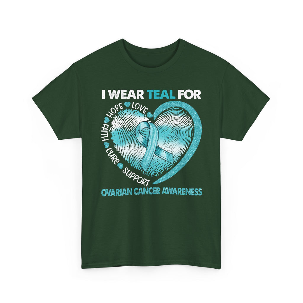 Ovarian Cancer Awareness Teal Ribbon T-Shirt — Heart Design