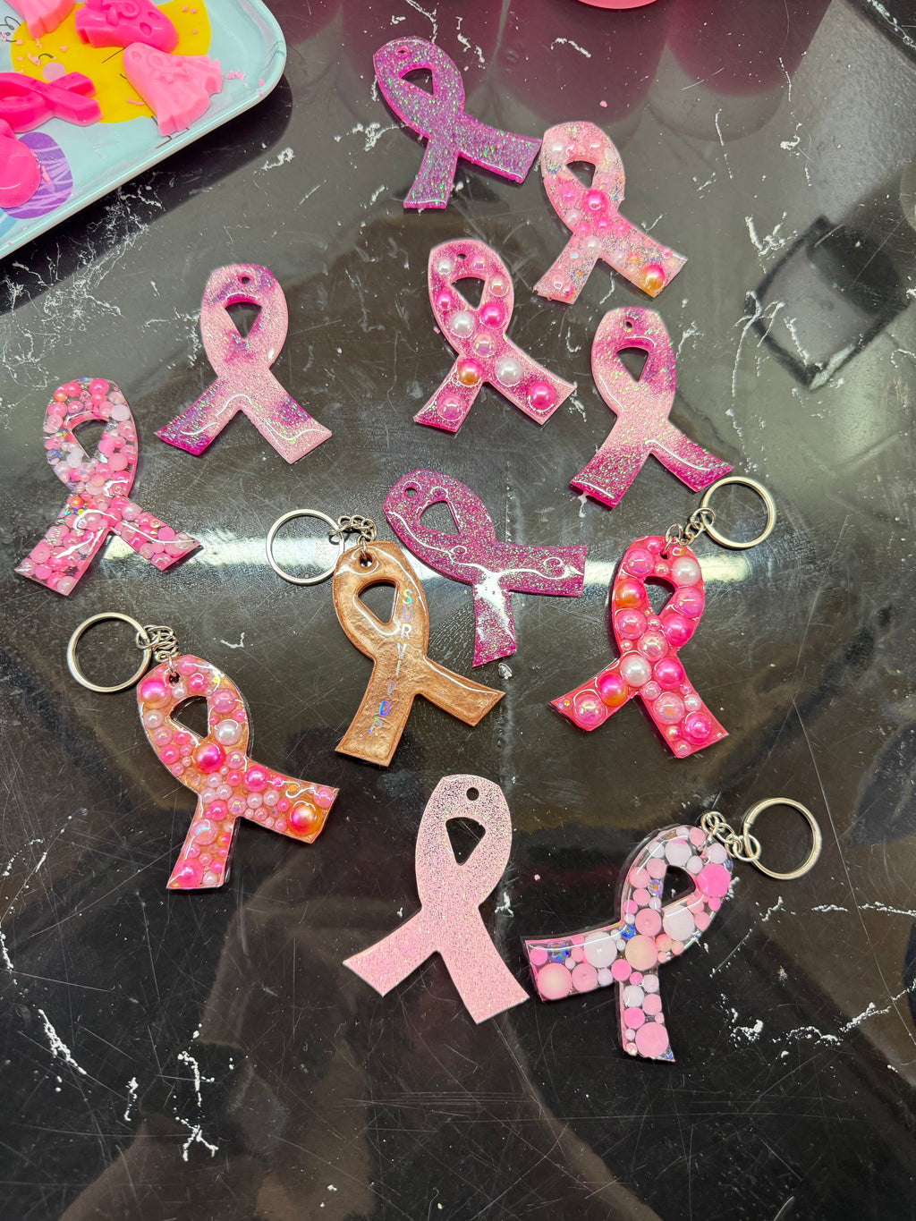 Breast Cancer Awareness Ribbon Resin Keychain
