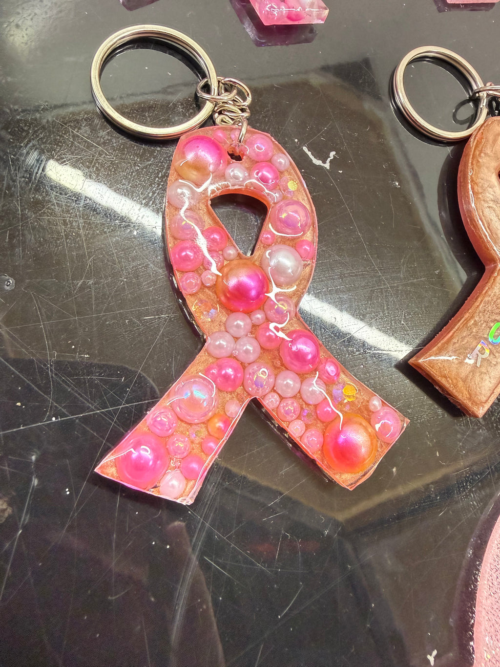 Breast Cancer Awareness Ribbon Resin Keychain