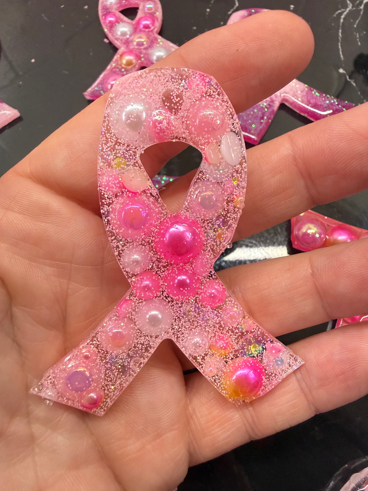 Breast Cancer Awareness Ribbon Resin Keychain