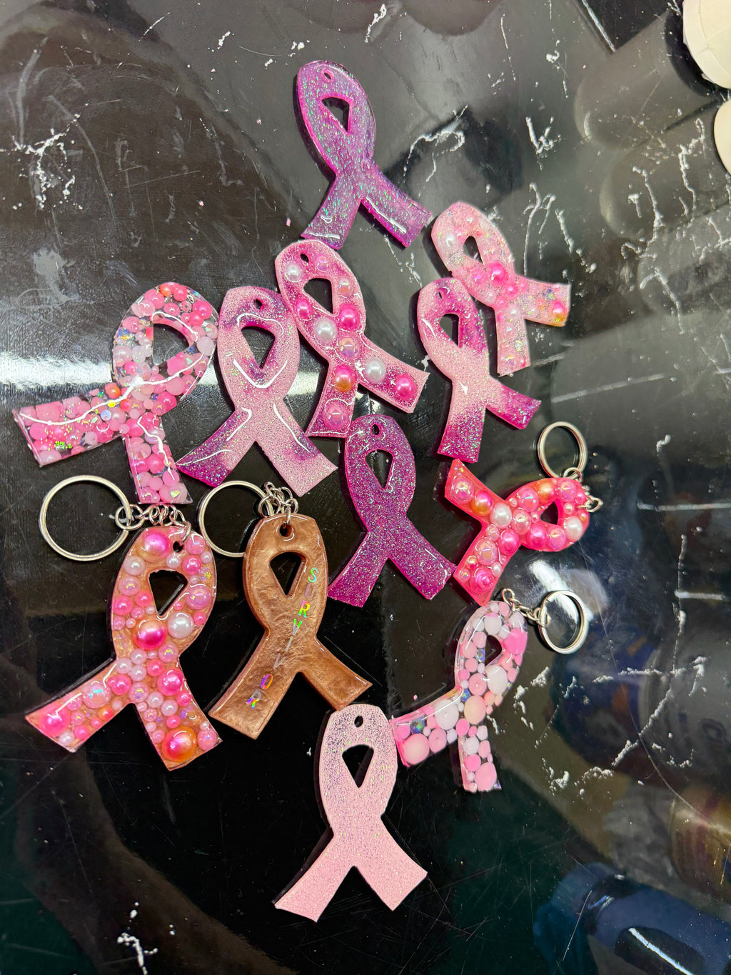 Breast Cancer Awareness Ribbon Resin Keychain